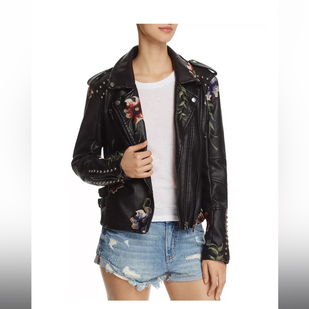 Blank NYC Black leather embroidered jacket